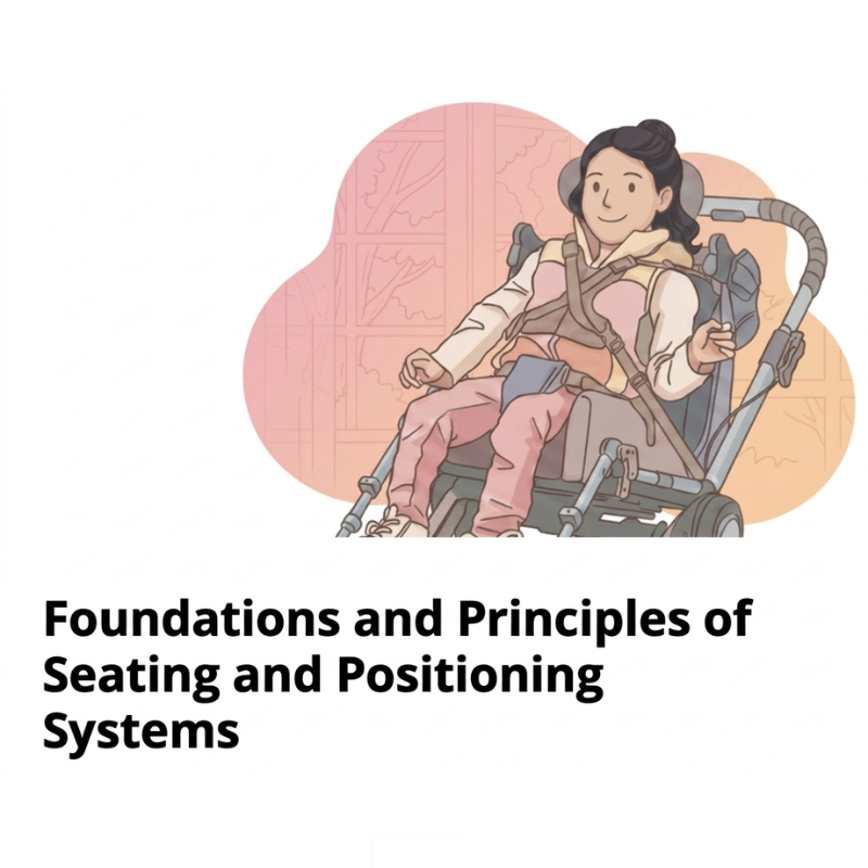 Illustration of a wheelchair user in a custom seating and positioning system with pelvic and trunk supports